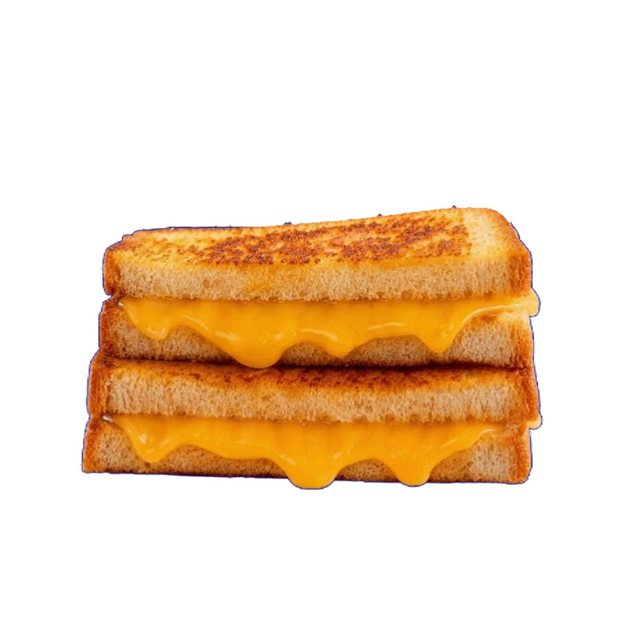 Grill cheese : trois tranches de pain grillé avec du cheddar fondu