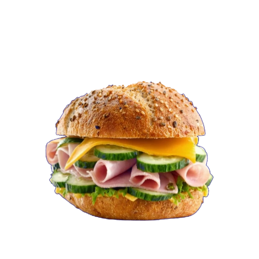 Ham and greens : pain aux graines, jambon, cheddar, concombre et salade